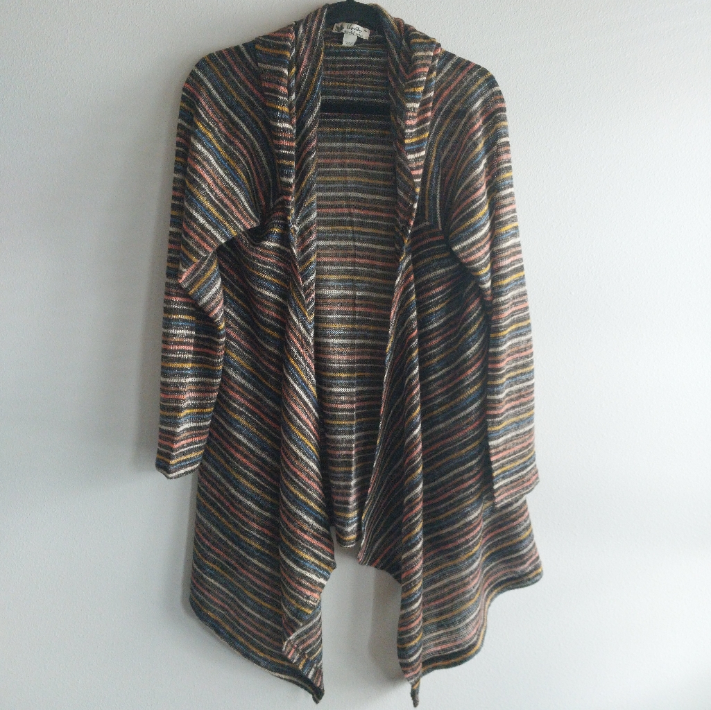 Unity World Wear Multicolor Stripe Open Asymmetrical Waterfall Cardigan